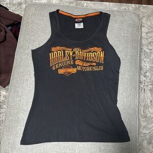 Harley-Davidson Black Sleeveless Top with Orange Graphics